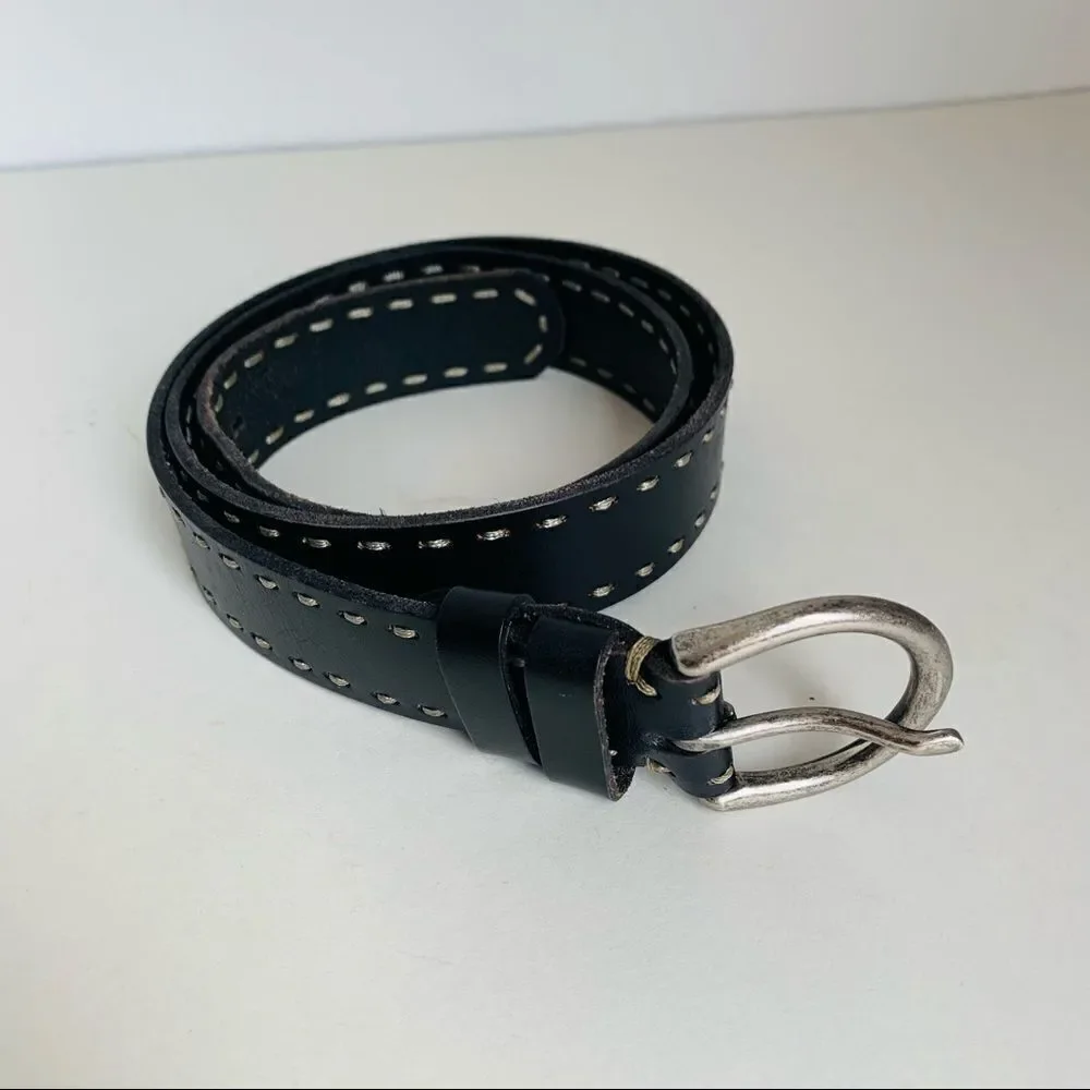 ‎Black Leather Stitched Belt